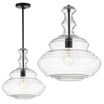Bettina 13.37" Glass/Metal LED Pendant - JONATHAN Y